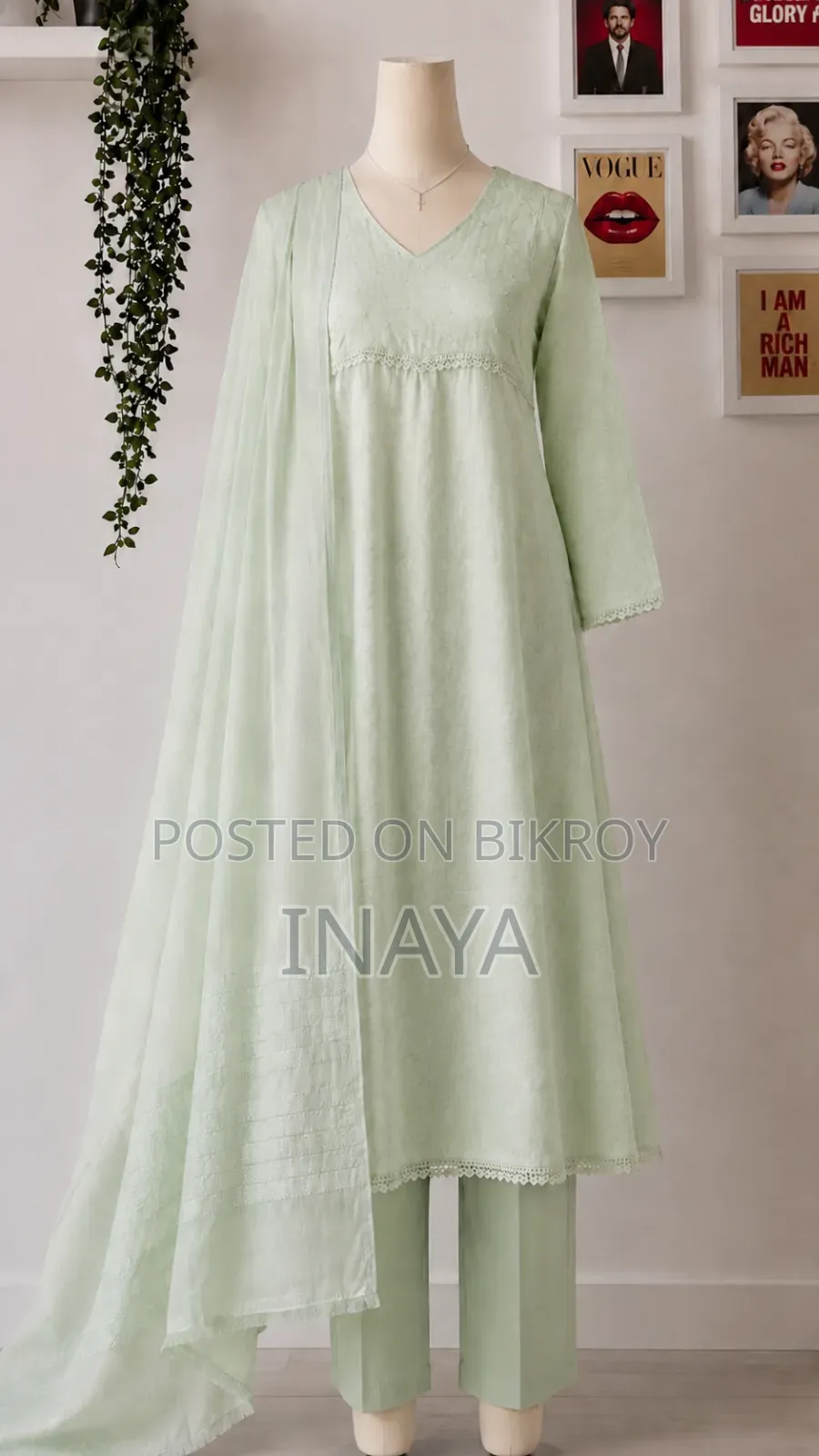 Mint Green Three-Piece | Pearl and Lace Work | With Matching Dupatta and Pajama