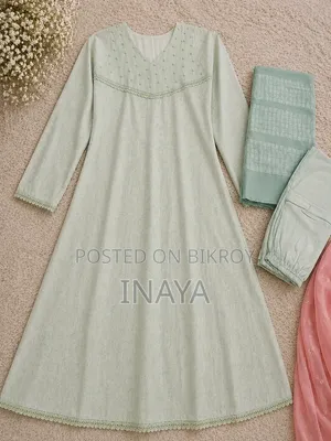 Mint Green Three-Piece | Pearl and Lace Work | With Matching Dupatta and Pajama