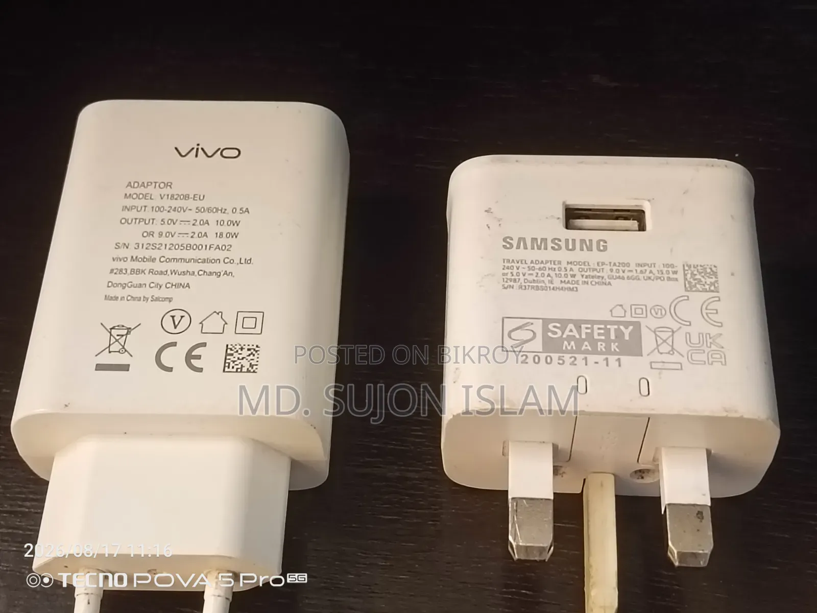 Vivo 18w And Samsung 15w Adapter