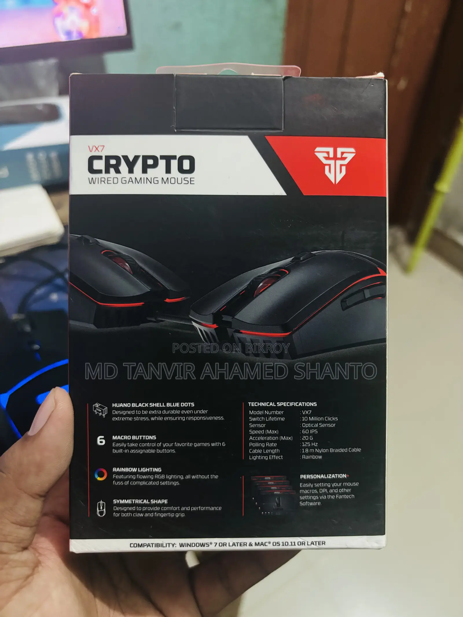 Fantech VX7 Crypto 6 Button USB Gaming Mouse — Used