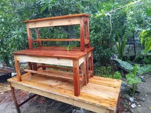 One Wooden Table and Three Wooden Stools for Sale