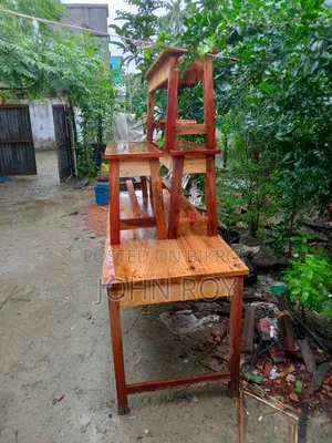 One Wooden Table and Three Wooden Stools for Sale