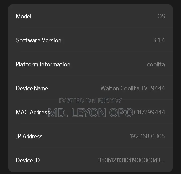 Walton Smart TV Sell Post