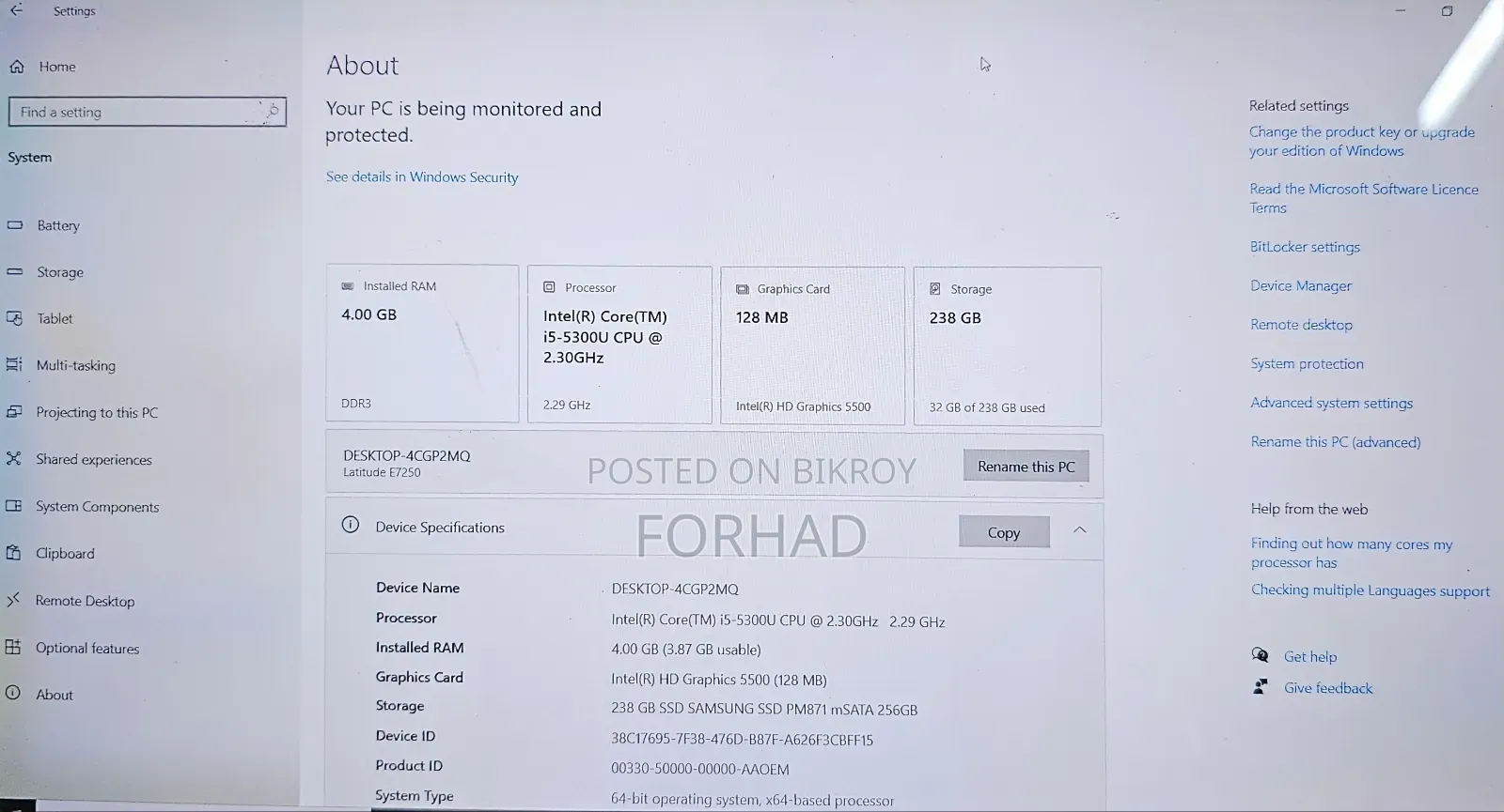 Laptop Dell Latitude 12 E7250 4GB Intel Core i5 HDD 256GB