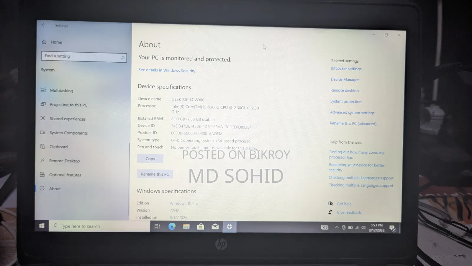 Laptop HP EliteBook 820 G2 8GB Intel Core i5 HDD+SSD 500GB