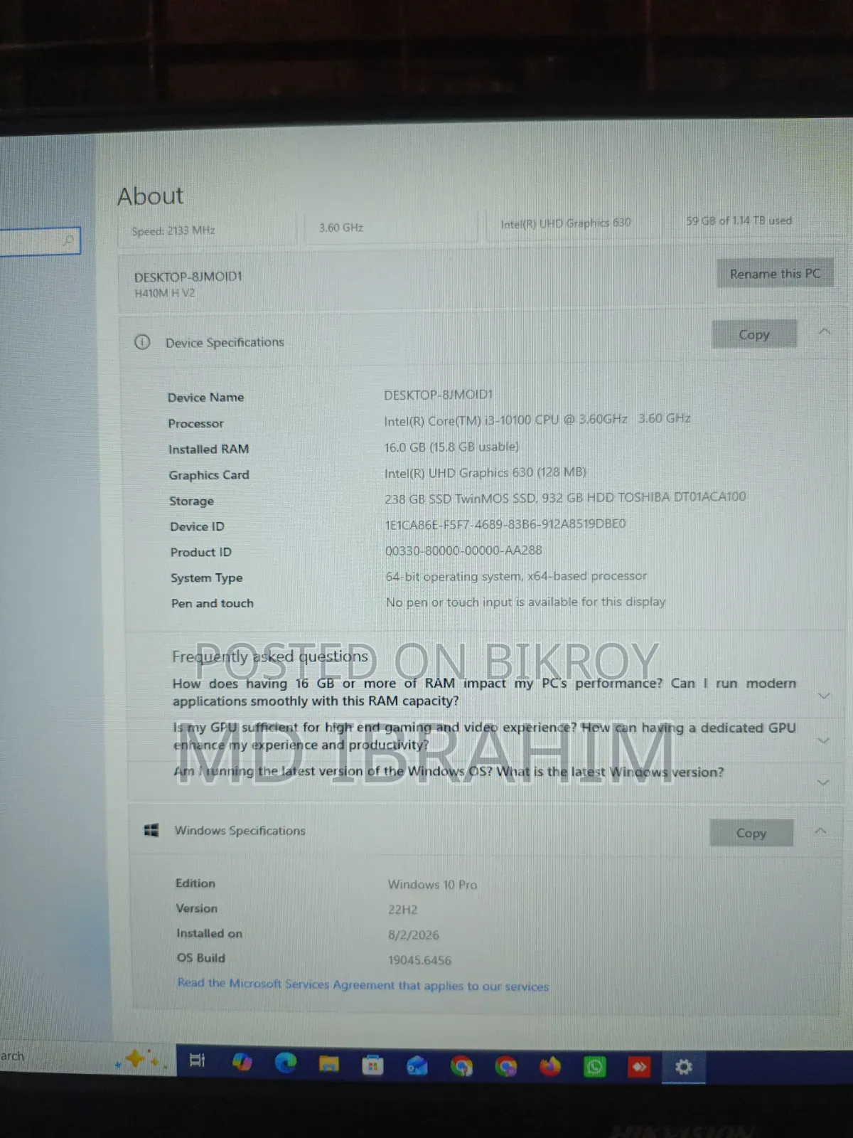 Desktop Computer Gigabyte 16GB Intel Core i3 HDD+SSD 1.5T