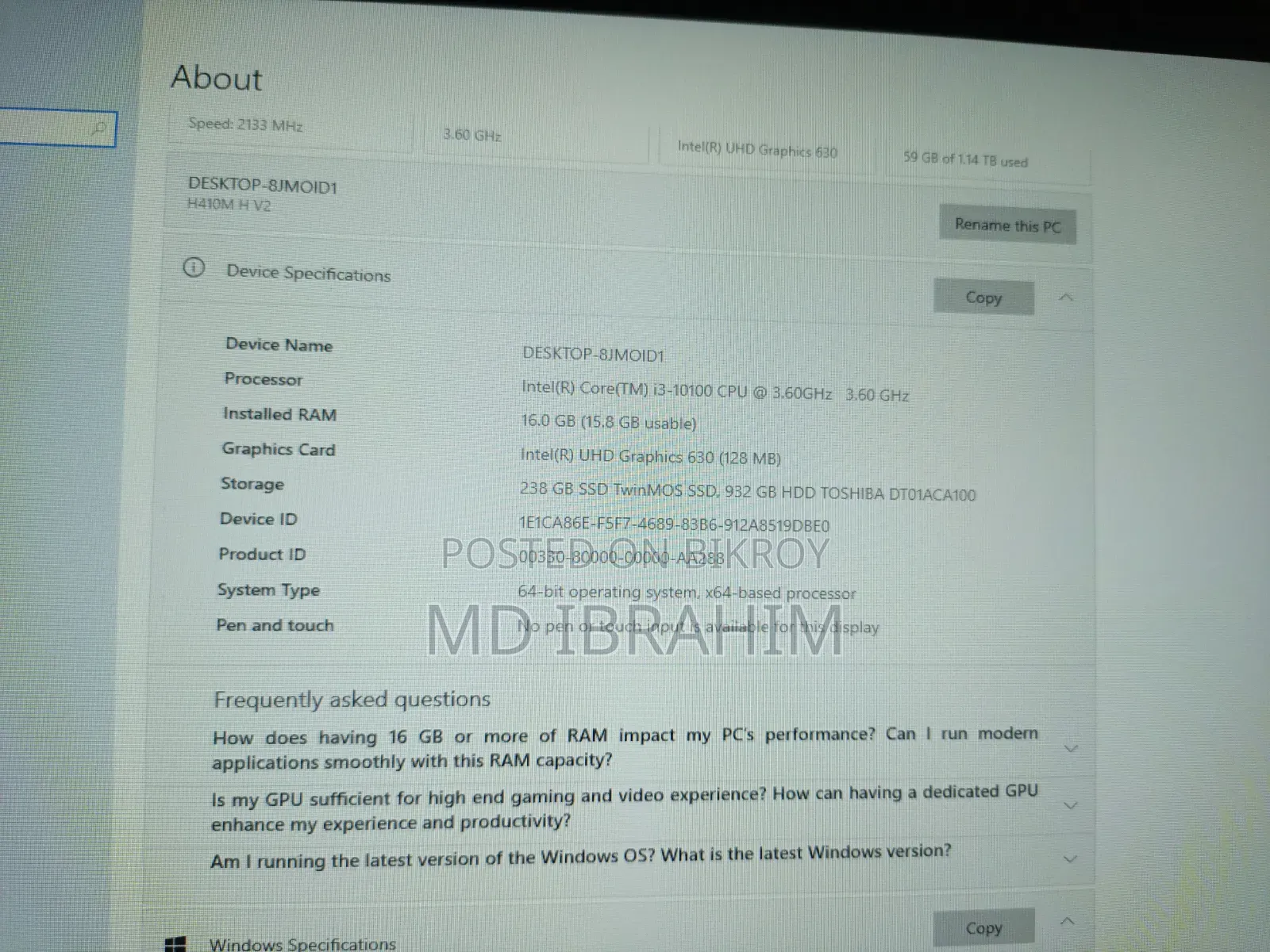 Desktop Computer Gigabyte 16GB Intel Core i3 HDD+SSD 1.5T
