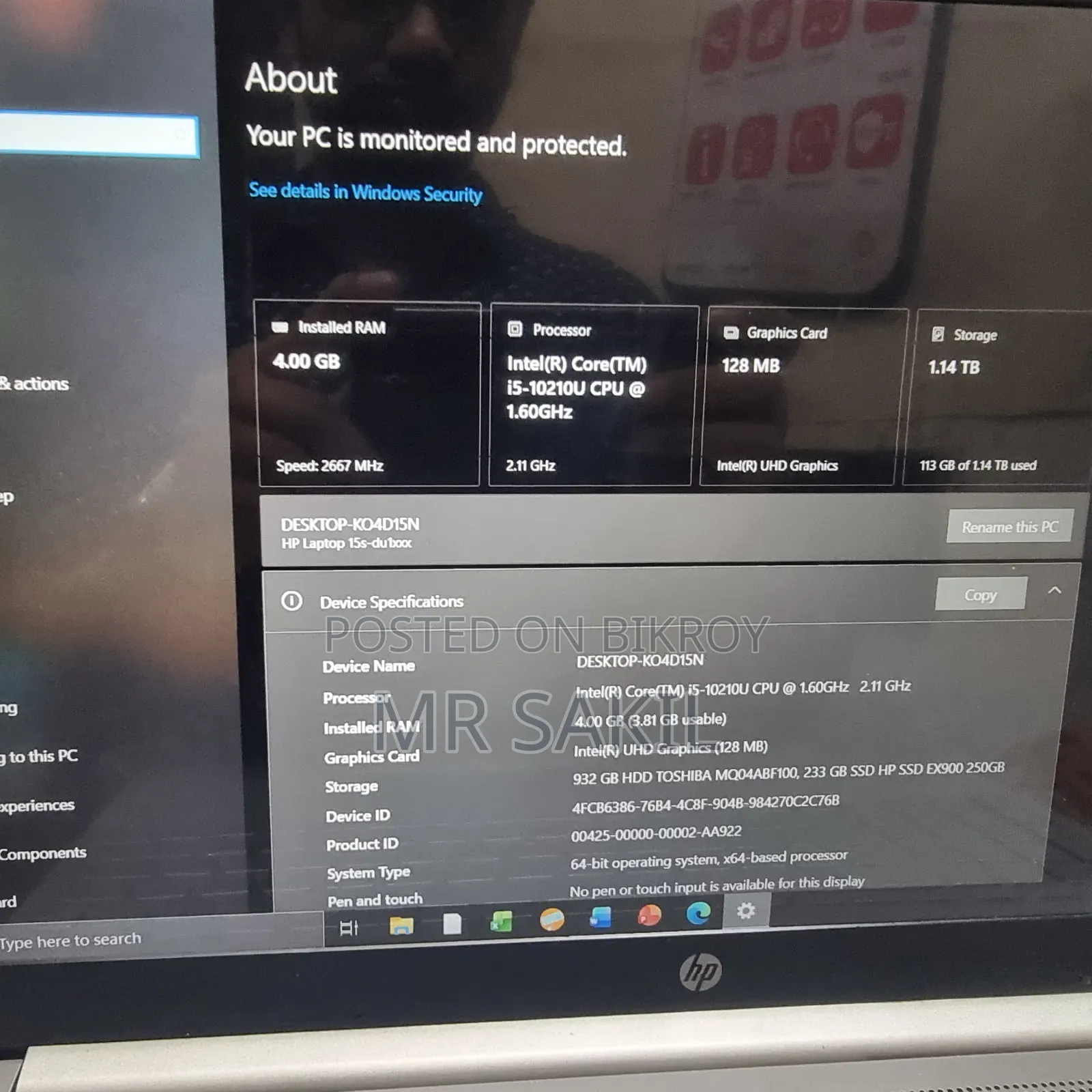 Laptop HP 15S 4GB RAM Intel Core i5 1TB SSD