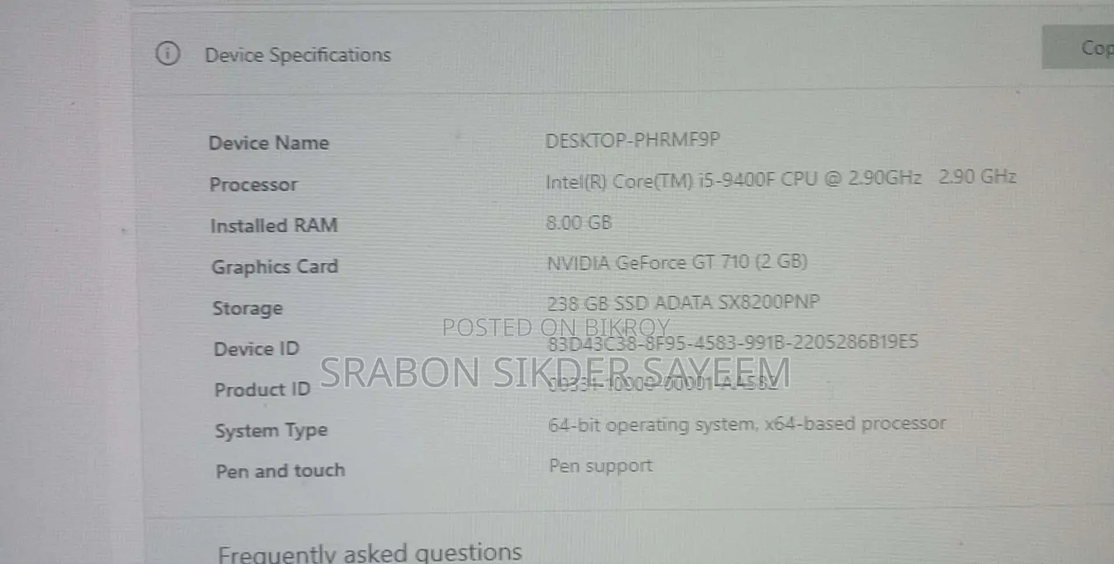 Desktop Computer 8GB Intel Core i5 SSD 256GB