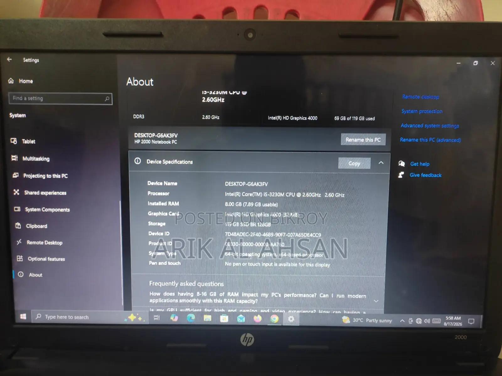 Laptop HP 8GB Intel Core i5 SSD 128GB