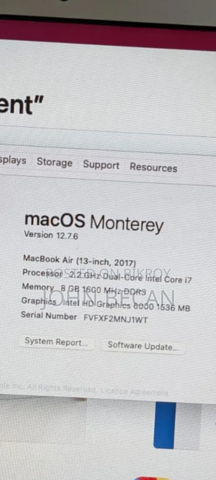 Laptop Apple MacBook 2017 8GB Intel Core i7 SSD 500GB