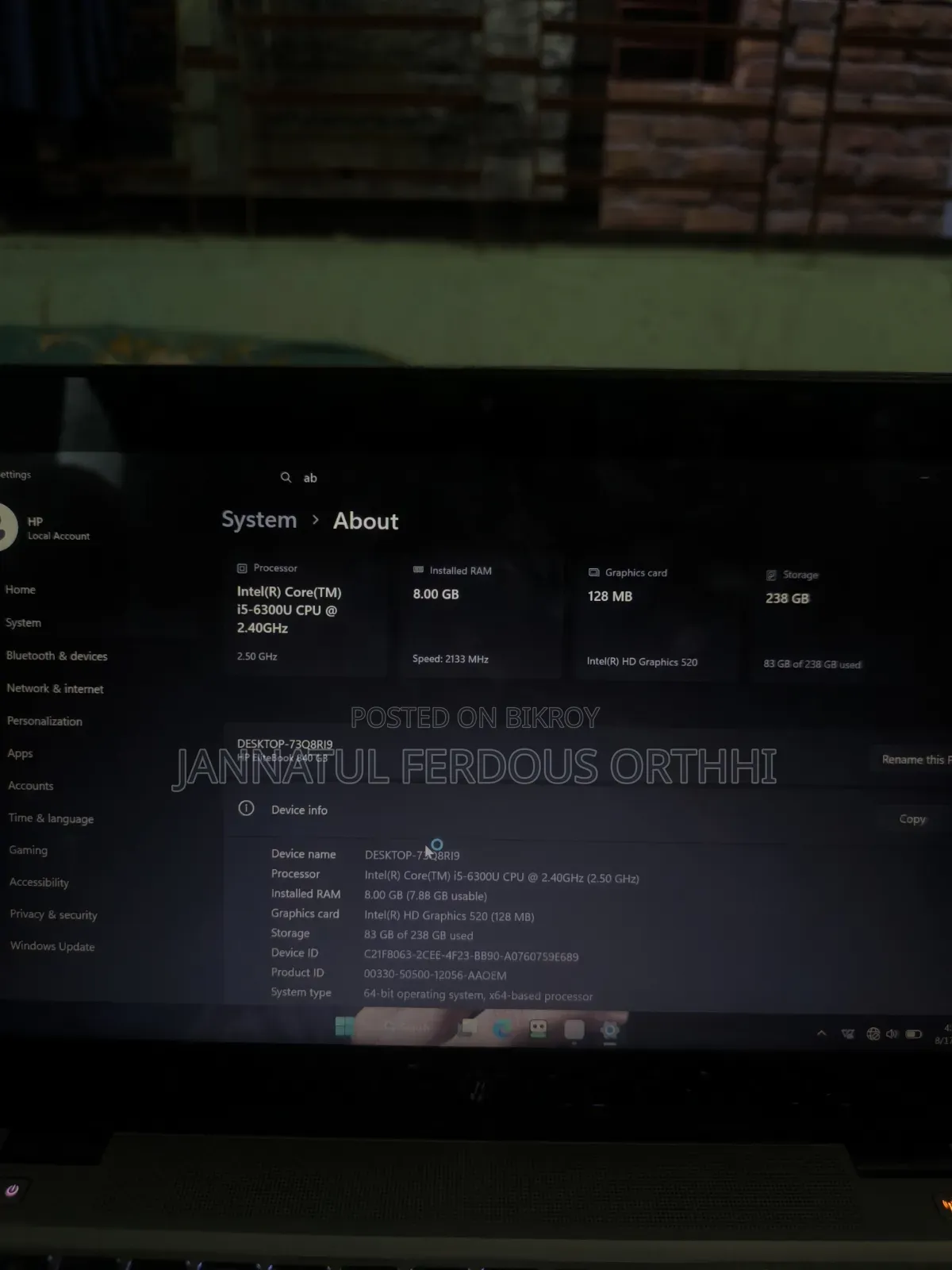 Laptop HP 255 4GB Intel Core i5 SSD 256GB