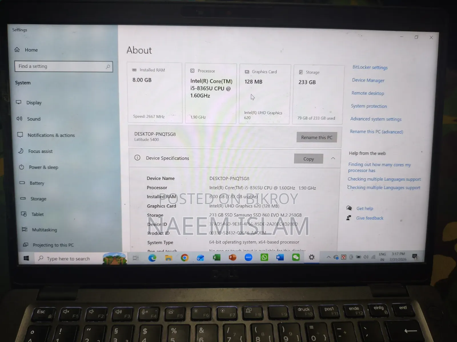 Laptop Dell Latitude 5400 8GB Intel Core I5 SSD 256GB