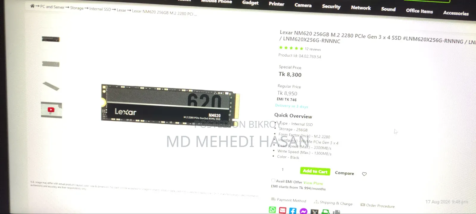 Lexar Nm620 256gb M.2 Nvme SSD