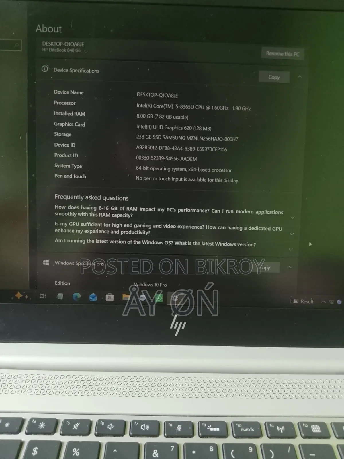 Laptop HP Elitebook 840 G6 8gb SSD 256gb