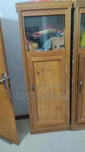 Single Almirah Segun Wood Bottom 3 Shelves Doors Upper Glass