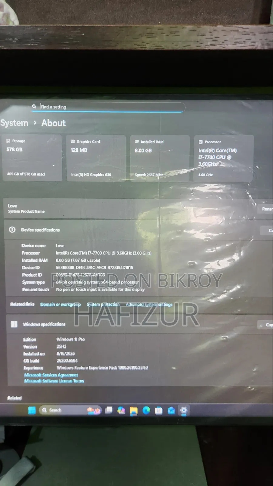 Desktop Computer MSI 8GB Intel Core I7 SSD 128GB