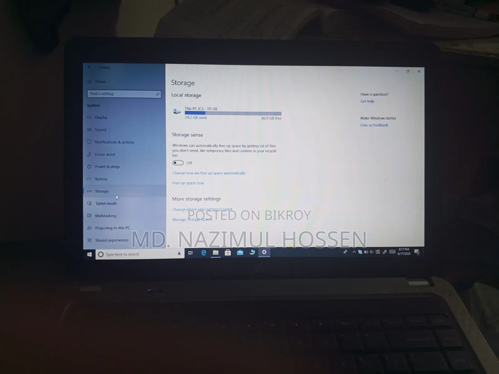 HP 15 Laptop 8GB Intel Core I3 HDD+SSD 500GB