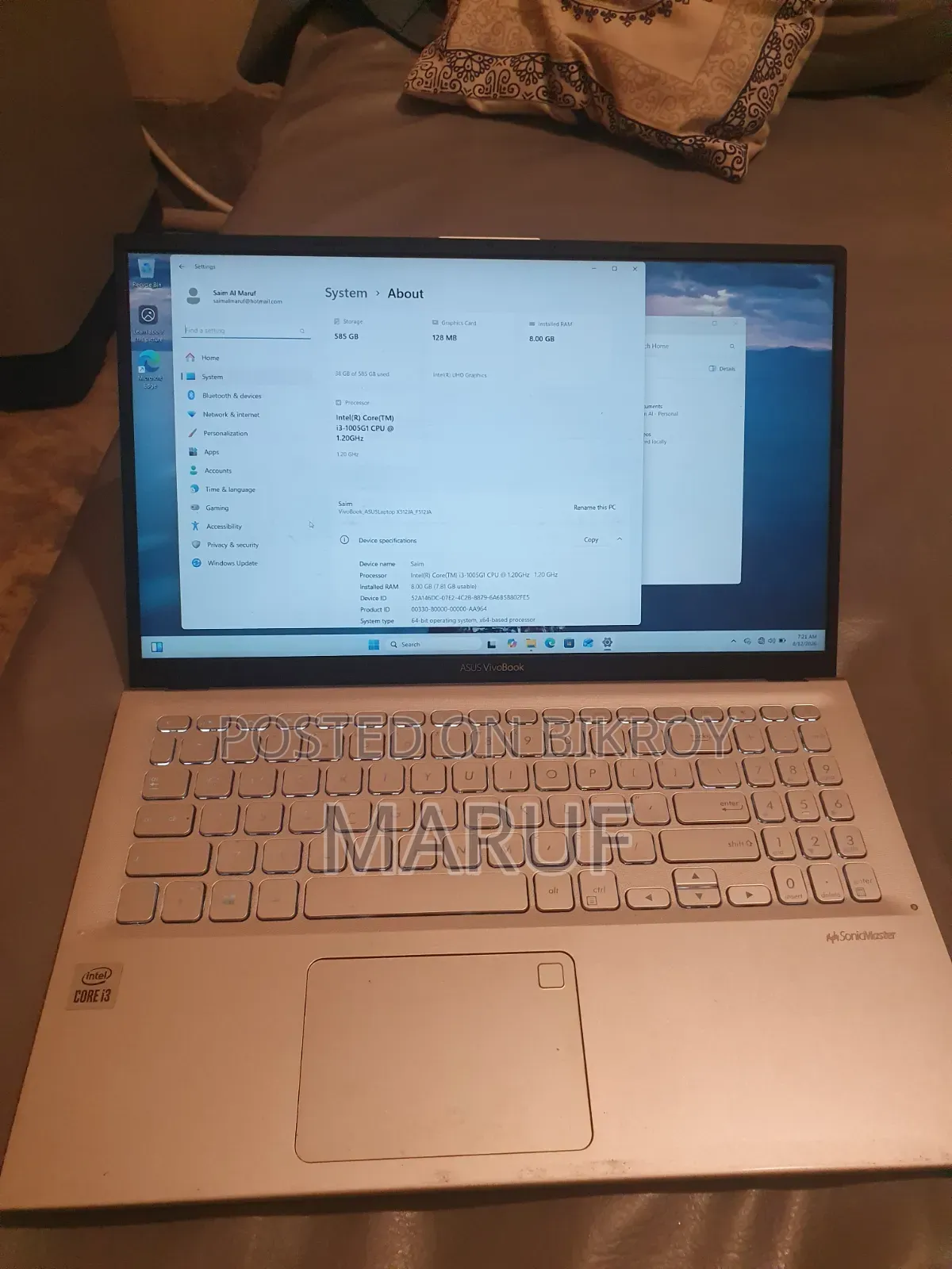 Laptop ASUS VivoBook F512DA 8GB Intel Core I3 SSHD+SSD 512GB