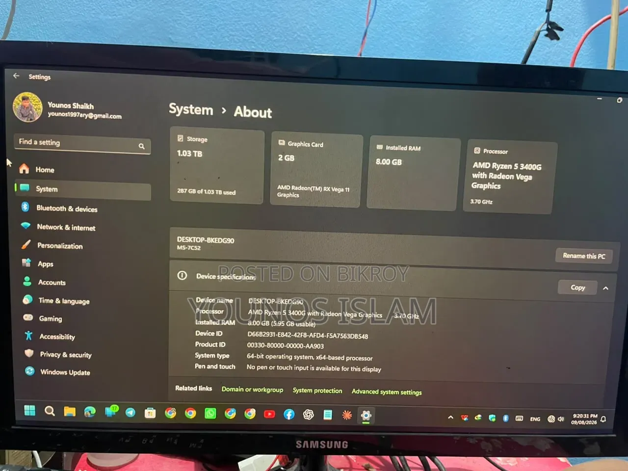 Desktop Computer MSI Model 8GB AMD Ryzen 5 HDD+SSD 1T