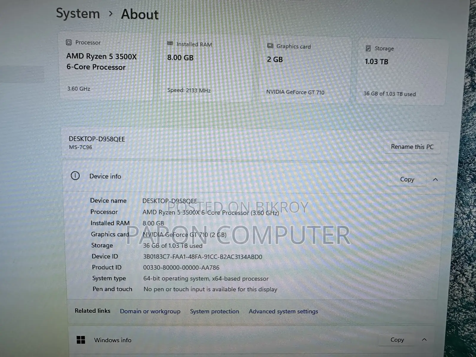 Desktop Computer 8GB AMD Ryzen 5 HDD+SSD 1T