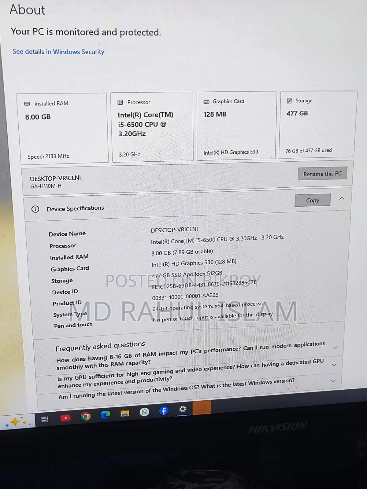 Desktop Computer Gigabyte GB-BACE-3000 8GB Intel Core I3 SSD 512GB