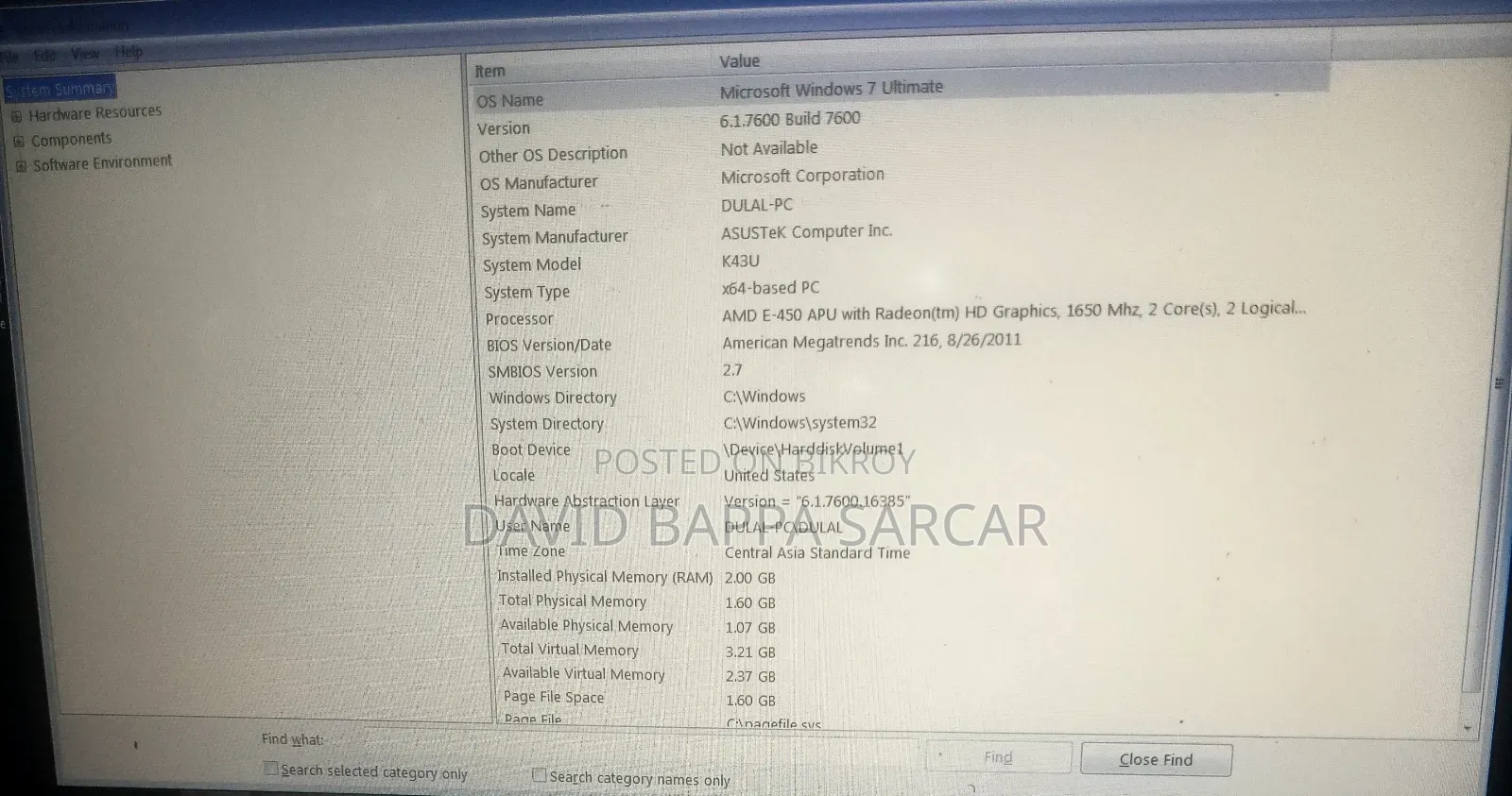 Laptop ASUS K43u 3gb HDD 500gb