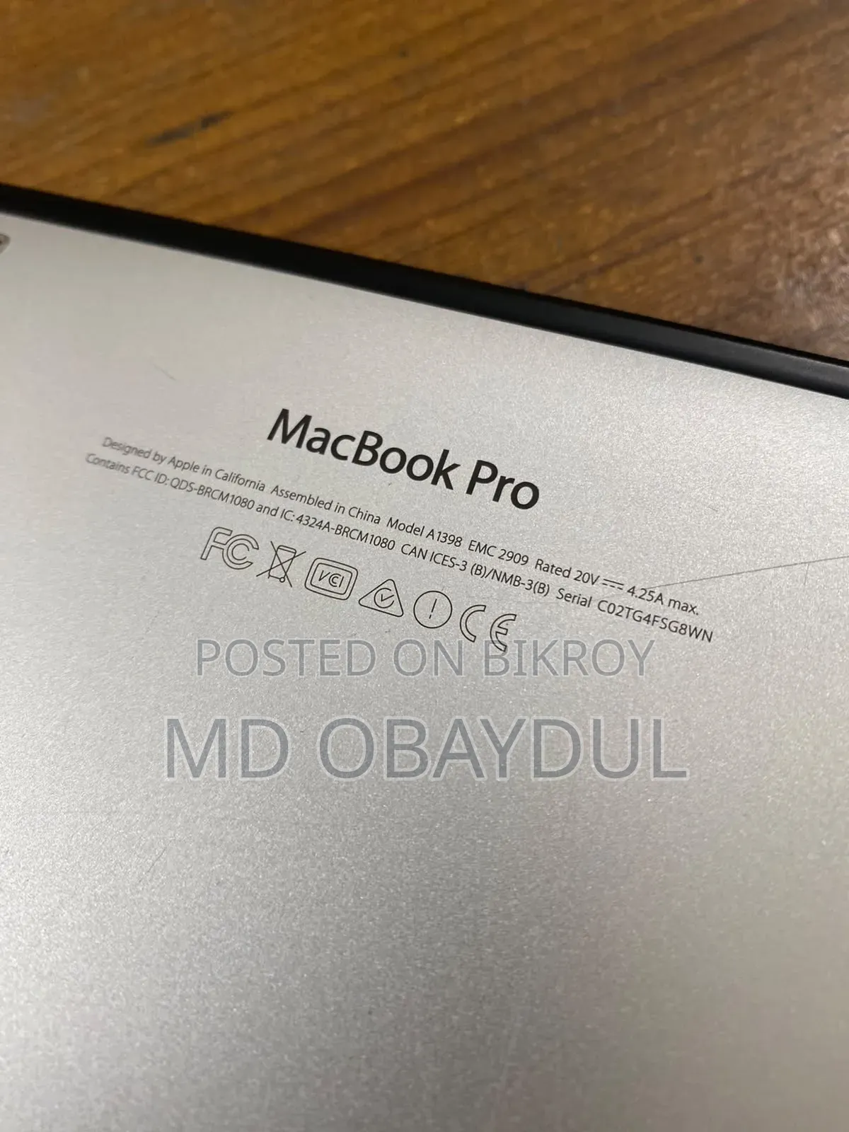 Laptop Apple MacBook Pro 2015 16GB Intel Core i7 SSD 500GB