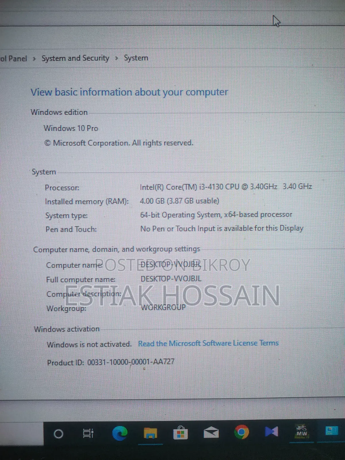Desktop Computer MSI 4GB Intel Core i3 HDD+SSD 500GB