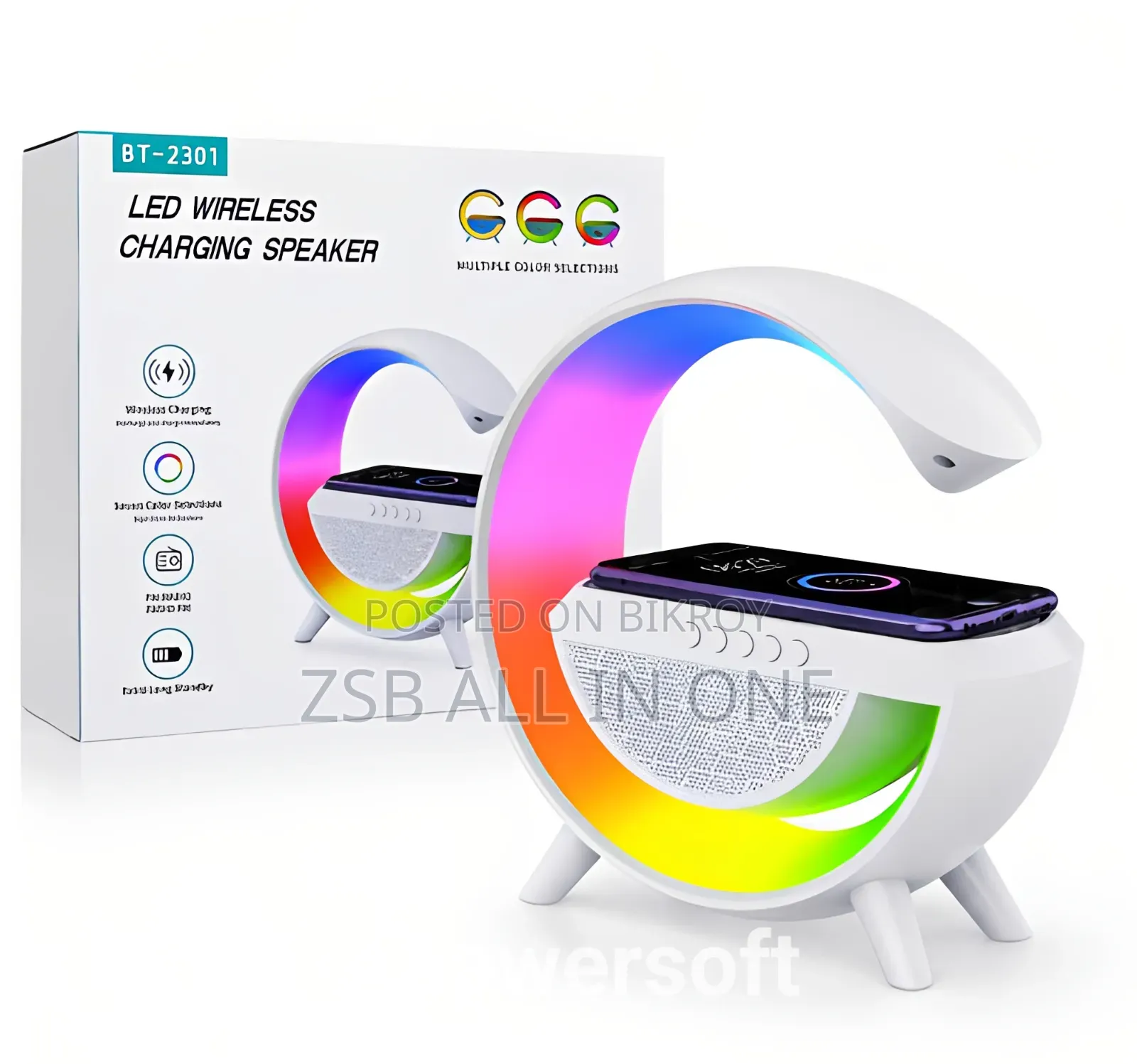 BT-2301 LED Wireless Charging Bluetooth Speaker With FM Radio