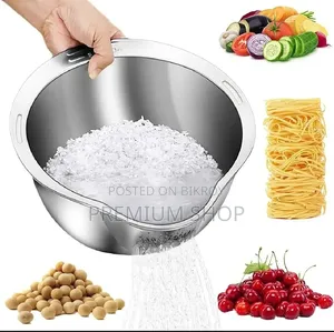 Stainless Steel Rice Washing Bowl Strainer Basket With Side Drainer