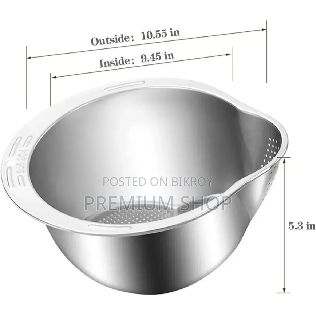 Stainless Steel Rice Washing Bowl Strainer Basket With Side Drainer