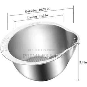 Stainless Steel Rice Washing Bowl Strainer Basket With Side Drainer