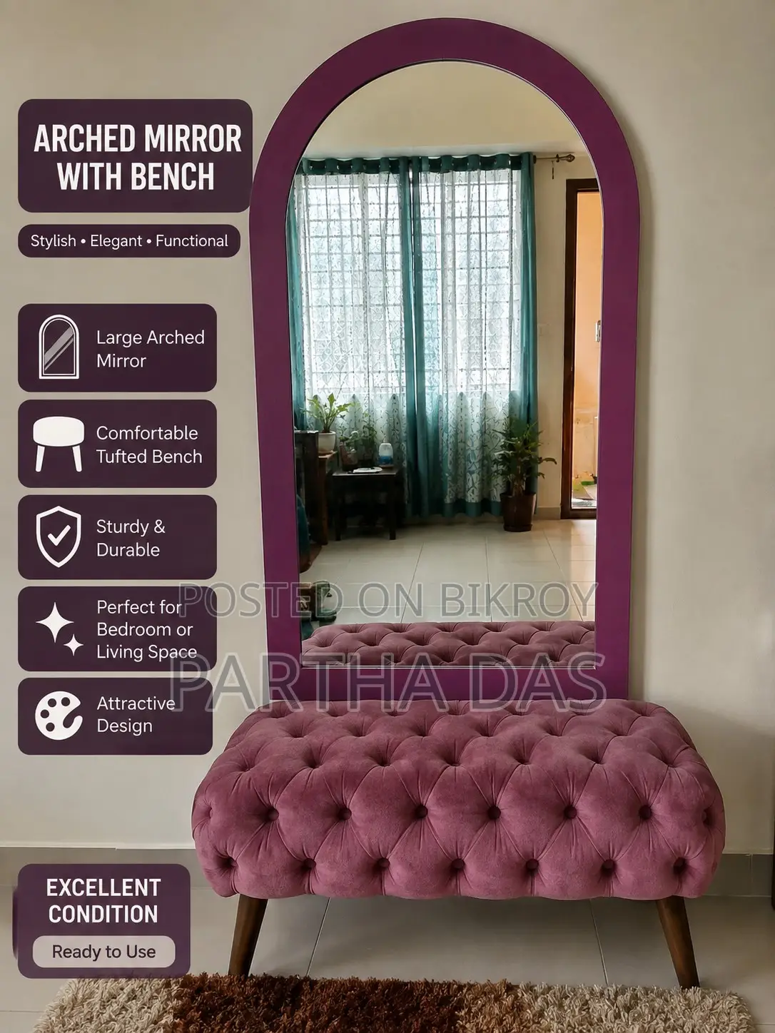 Elegant Dressing Mirror With Table – For Sale