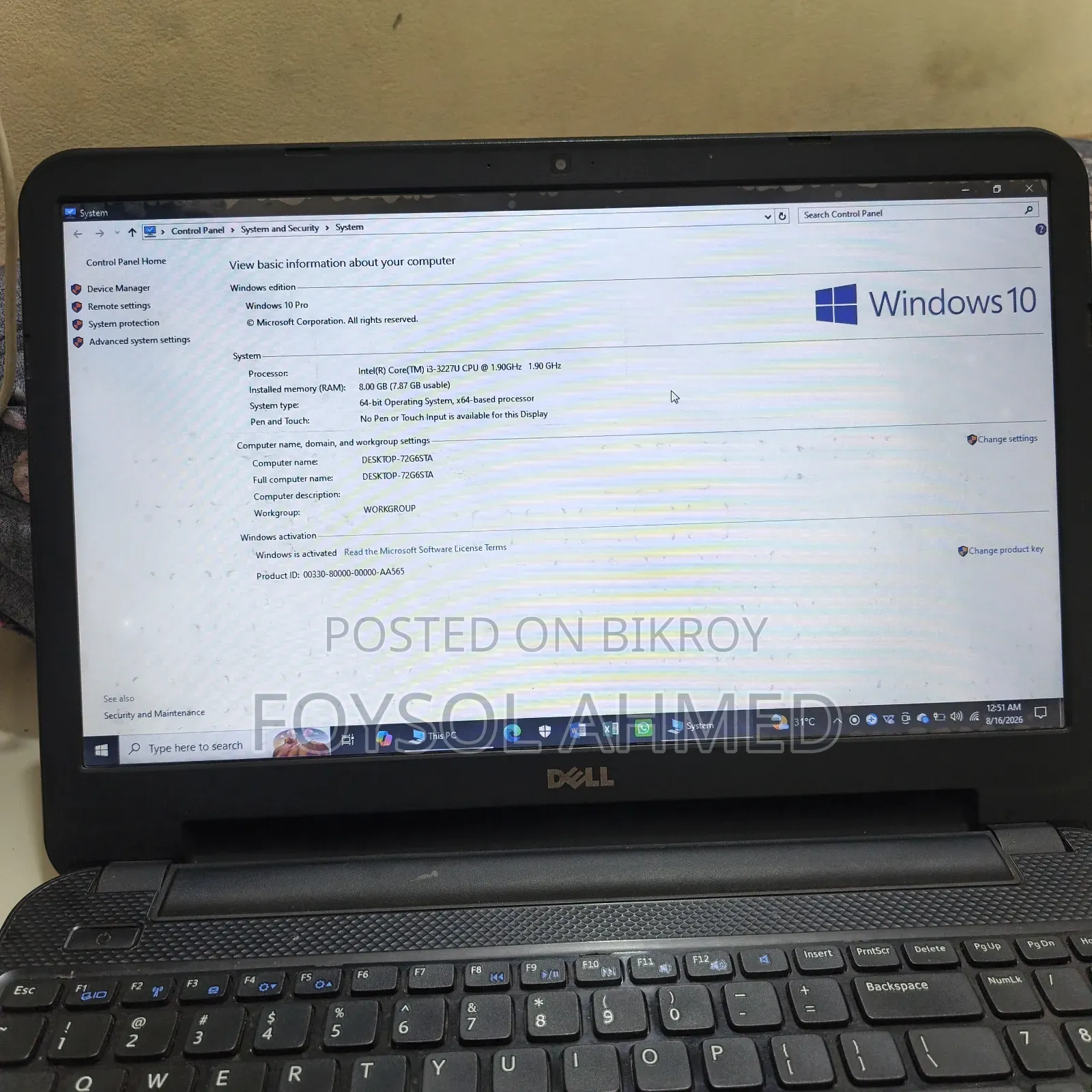 Laptop Dell Inspiron 15 3521 8GB Intel Core 3 SSD 128GB