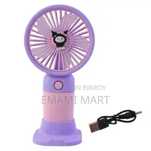 Mini Handheld Fan with Stable Stand, USB Rechargeable, Cute Kuromi Des