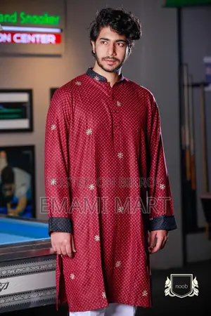 Premium Quality Red Color Semi Long Panjabi. Regular Fit Premium Panja