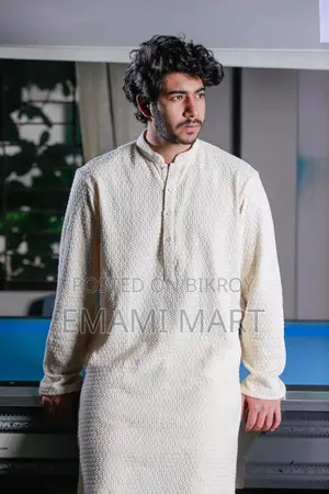Premium Quality Off White Color Semi Long Panjabi Noob Men’s Regular F
