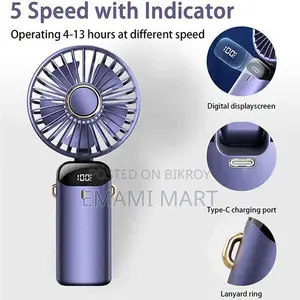 Portable Personal Fan – 5000mAh Rechargeable Battery, 5 Speed Settings