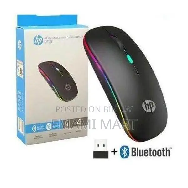 Hp W10 Wireless and Bluetooth Rechargeable Mouse with Led Light