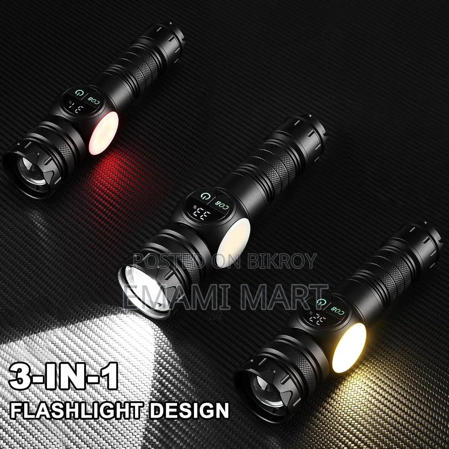 3 in 1 Rechargeable Flashlight True 5000 Lumens Outdoor Strong Cob Lig