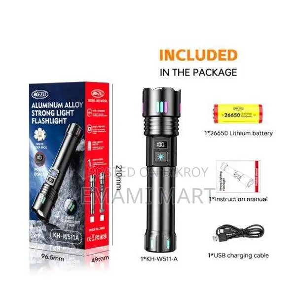 Kezu Flashlight W511A High Power Torch Light Rechargeable Flashlight