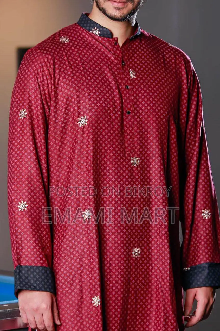 Premium Quality Red Color Semi Long Panjabi. Regular Fit Premium Panja