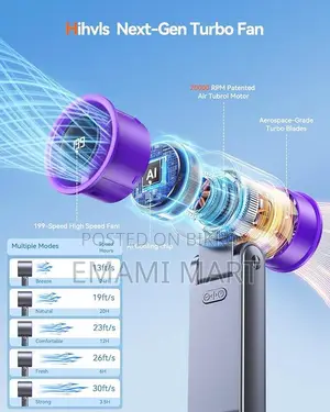 Portable Handheld Turbo Fan, 100 Speed Settings, 24-Hour Cooling Time