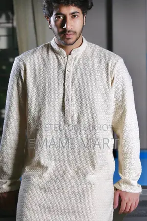 Premium Quality Off White Color Semi Long Panjabi Noob Men’s Regular F