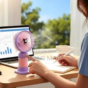 Mini Handheld Fan with Stable Stand, USB Rechargeable, Cute Kuromi Des