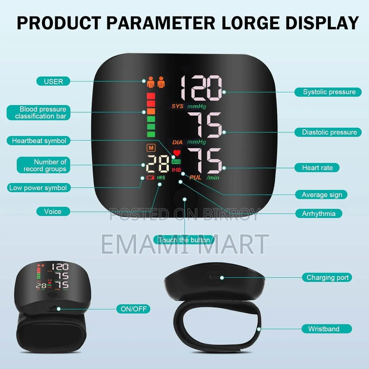 Blood Pressure Monitor Digital Wrist Blood Pressure Machine Adjustable