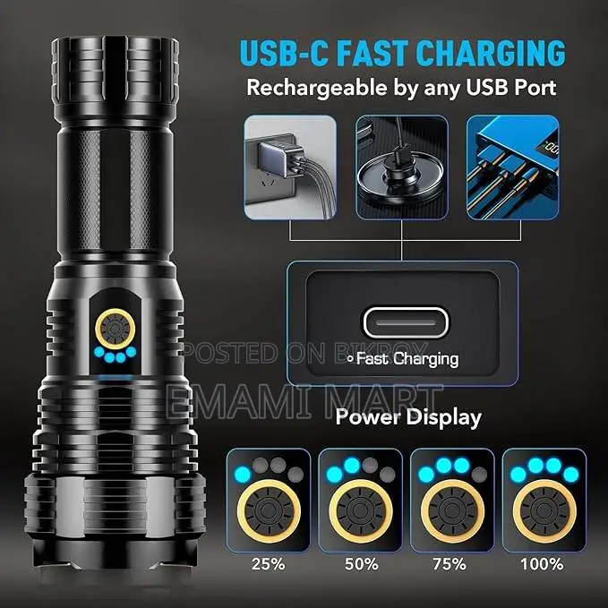 High Power LED Flashlight, XHP70.2 Tactical Flashlight with Zoomable, 