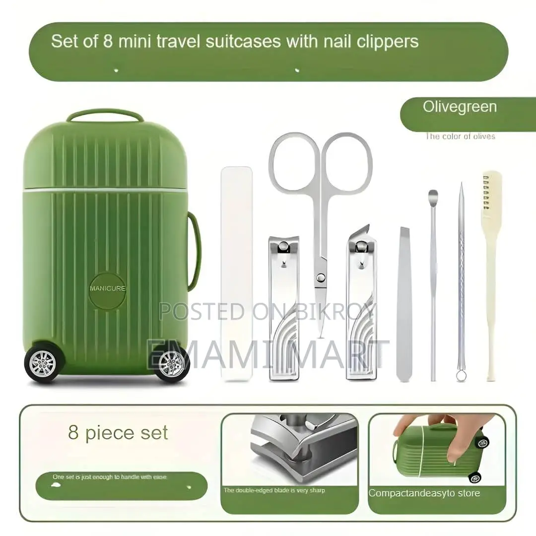 8 in 1 Manicure Pedicure Kit with Mini Suitcase Travel Case