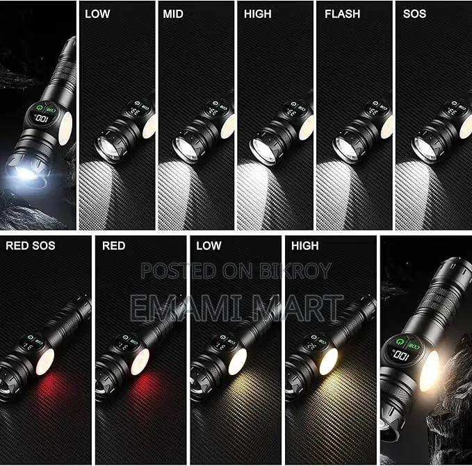 3 in 1 Rechargeable Flashlight True 5000 Lumens Outdoor Strong Cob Lig